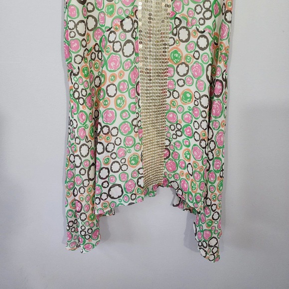 BCBGMaxAzria 100% Silk Floral Sequins Boho Dress Size 2 - Picture 6 of 10